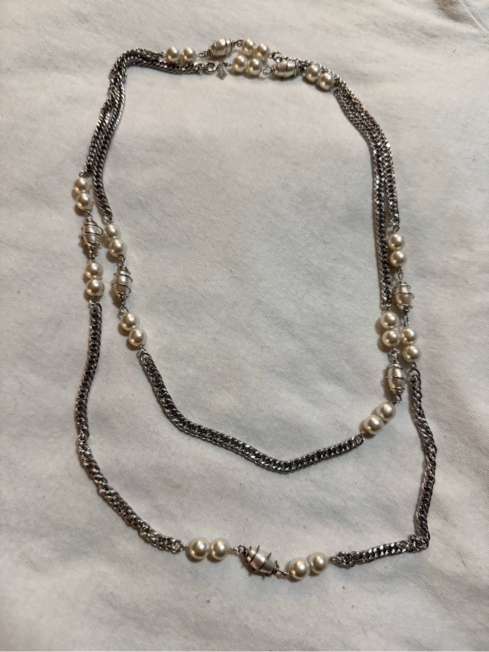 Vintage Sarah Coventry Long Faux Pearl Chain Flapper Necklace Signed